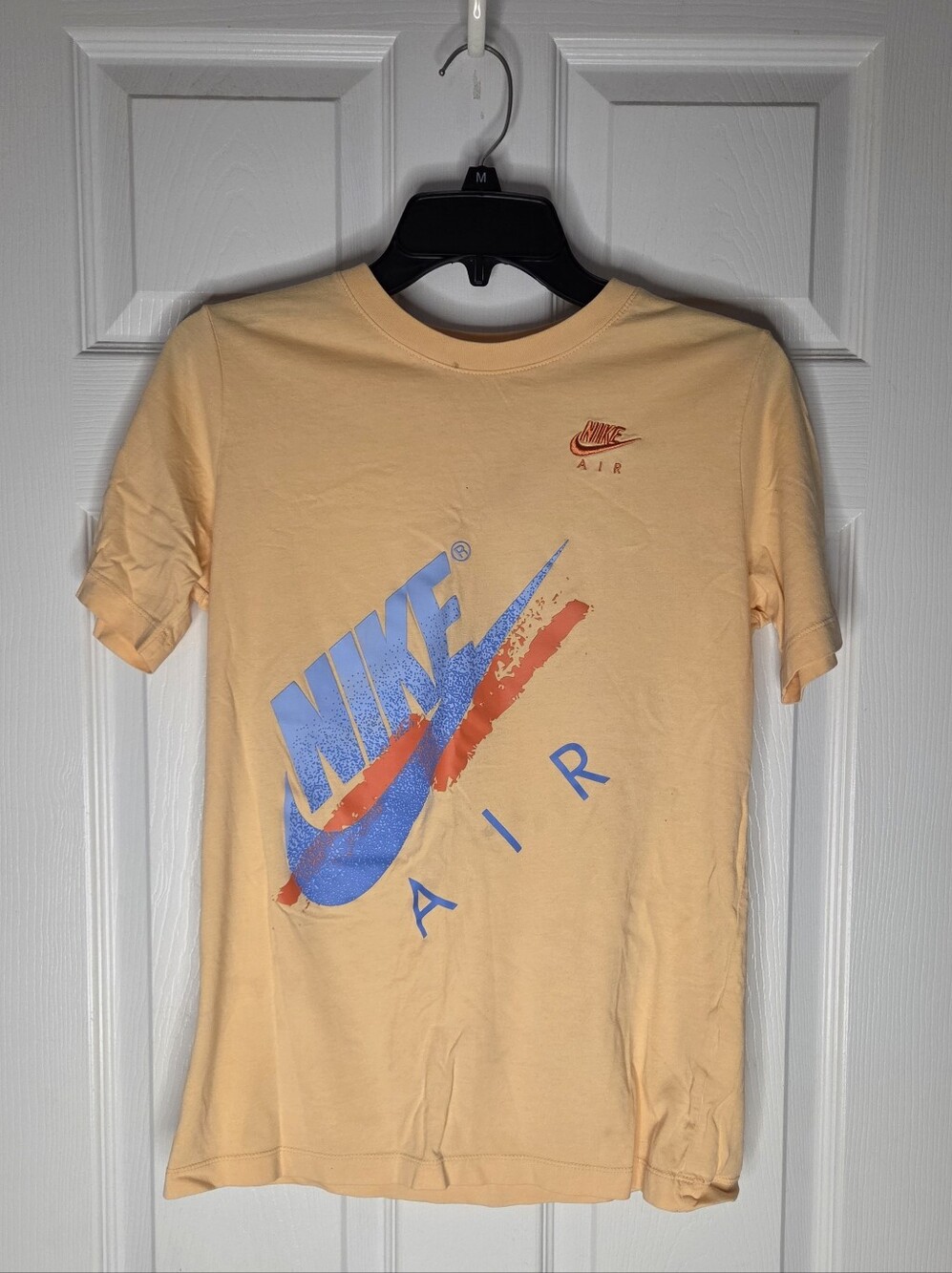 Nike Air Boys XL Graphic T-Shirt Peach | Orange & Blue Swoosh Tee